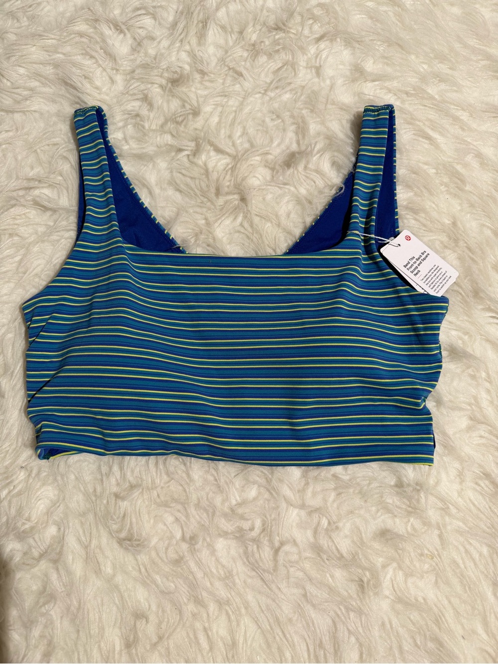 NWT Lululemon athletica L/XL Blue and Green Striped Scoop Crop Top Sports Bra